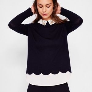 Ted Baker Navy Sweater with White Collar